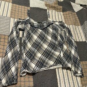 Jessica Simpson Navy Plaid cold shoulder Top